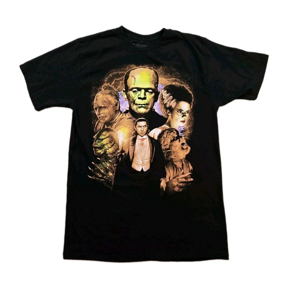 Mens Universal Monsters Rock Rebel Graphic T Shirt Black Large Frankenstein